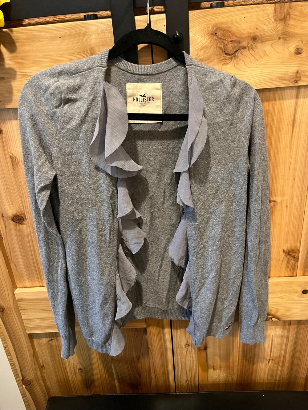 Hollister Gray Ruffle-Trim Open Cardigan